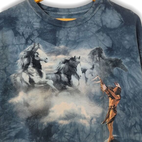 Vintage Y2K 2009 The Mountain Native American Man Blue Tie Dye T-Shirt Size XXL - Picture 5 of 11